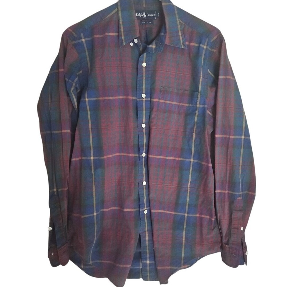 Ralph Lauren Mens Plaid Button Down Shirt Long Sleeve 15.5-35 Cotton Casual